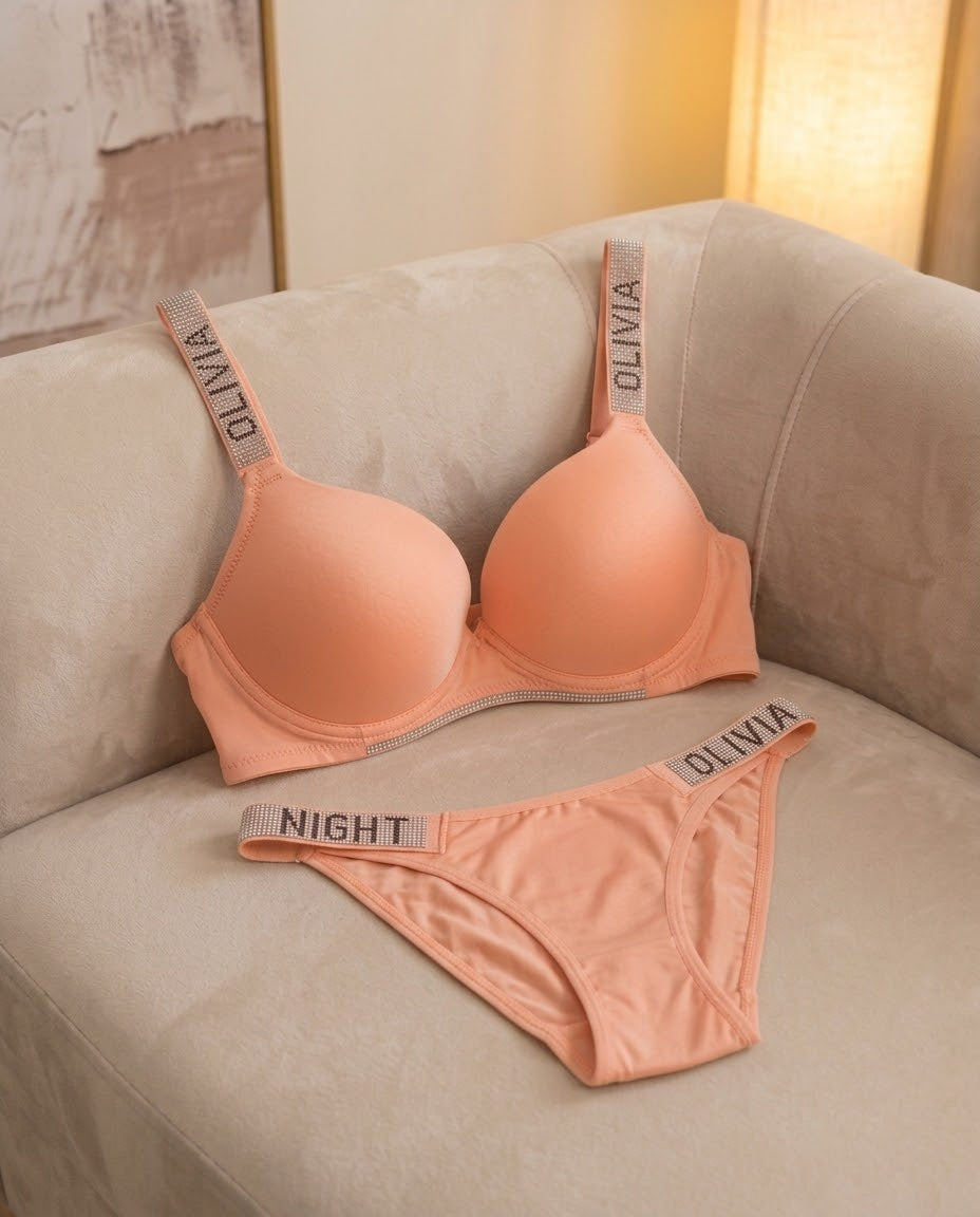XAYWEAR Olivia's Night Silk Padded Bra and Panty Lingerie Set