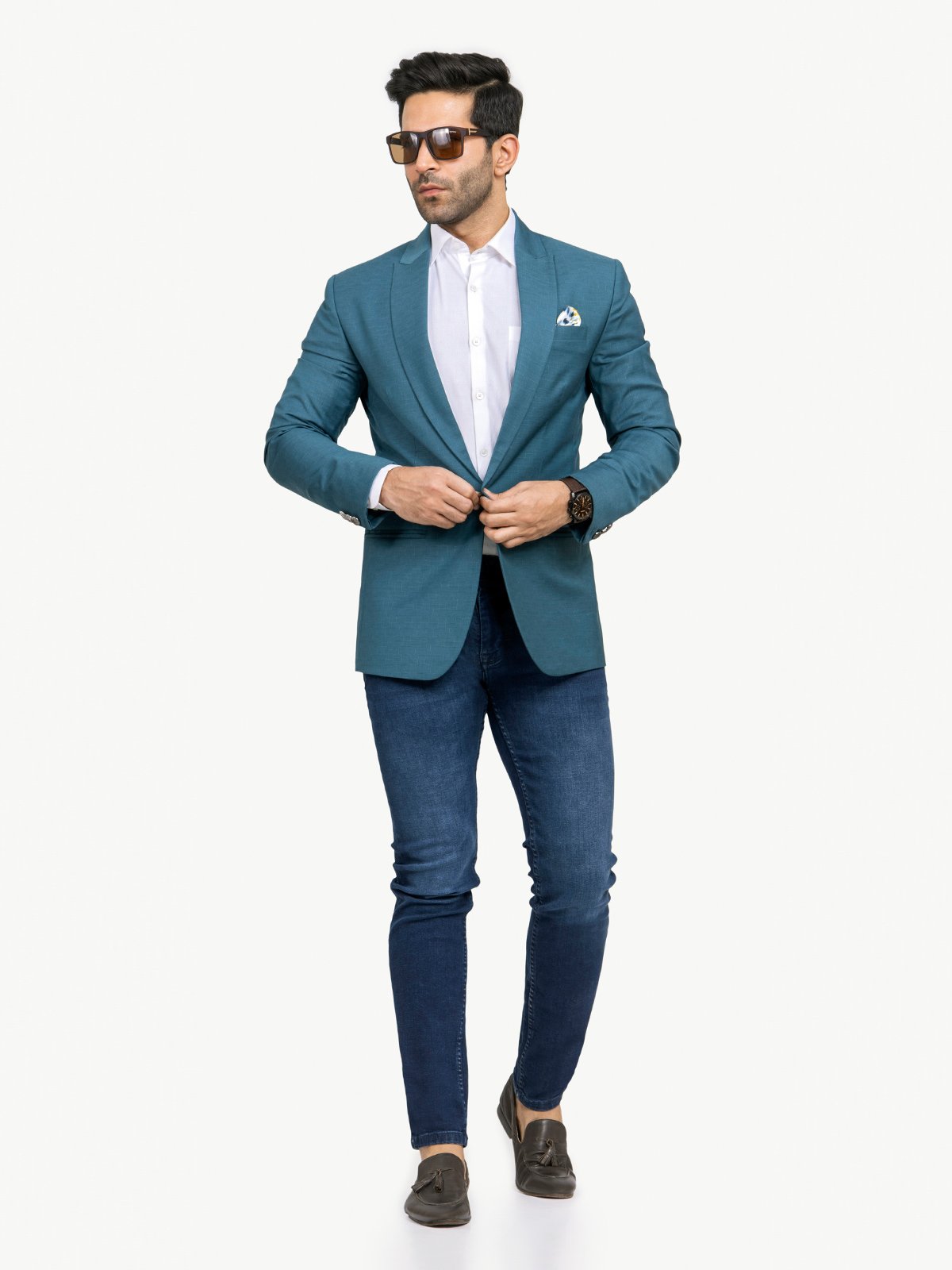 XAYWEAR Teal Horizon Slim Blazer