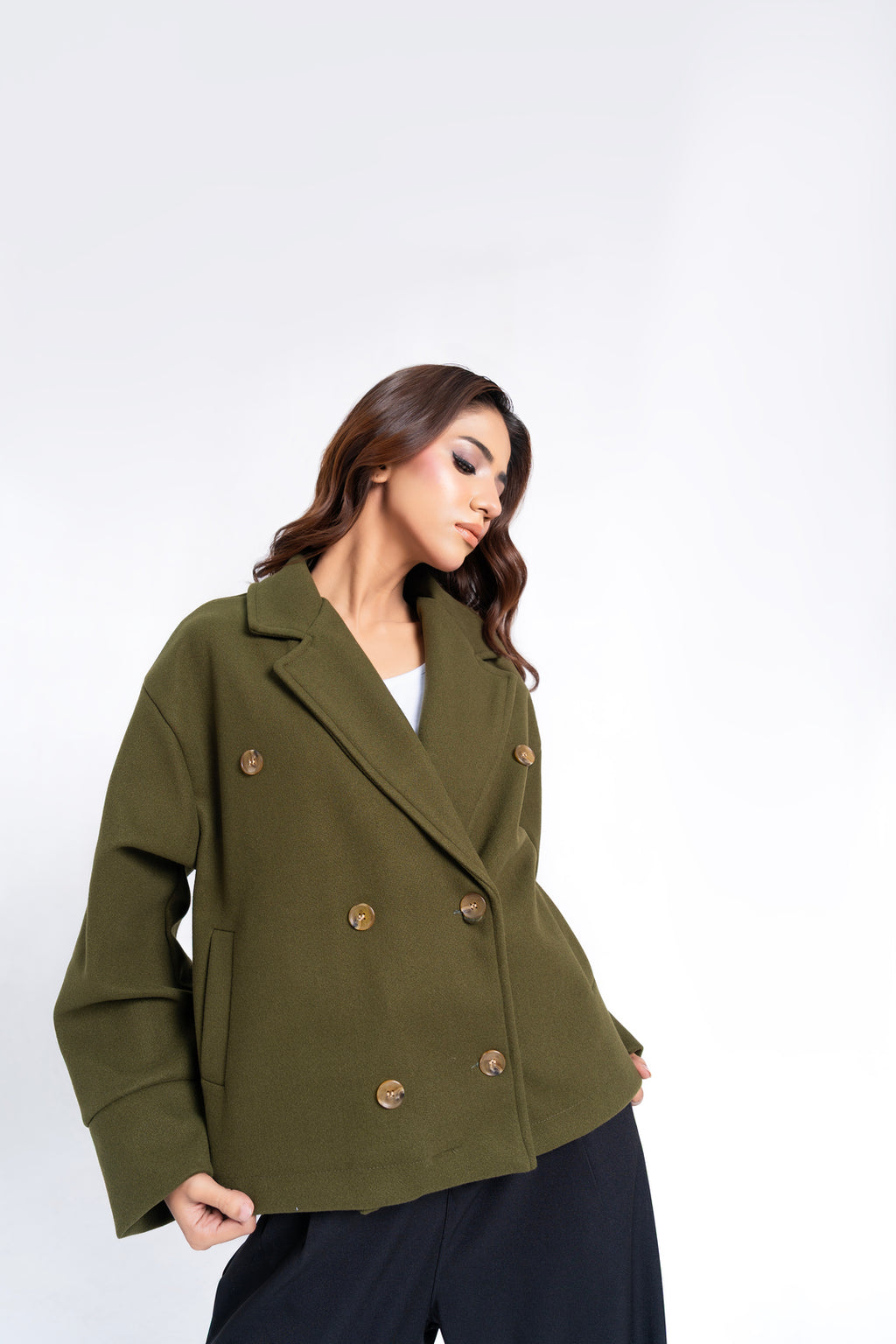 XAYWEAR Double Breasted Wool Jacket - Olive Green