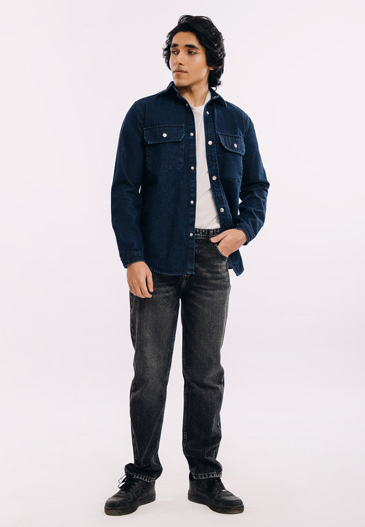 XAYWEAR Button Down Over Shirt - Dark Blue