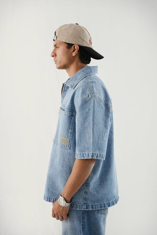 XAYWEAR Boxy Fit Denim Shirt - Washed Out Blue