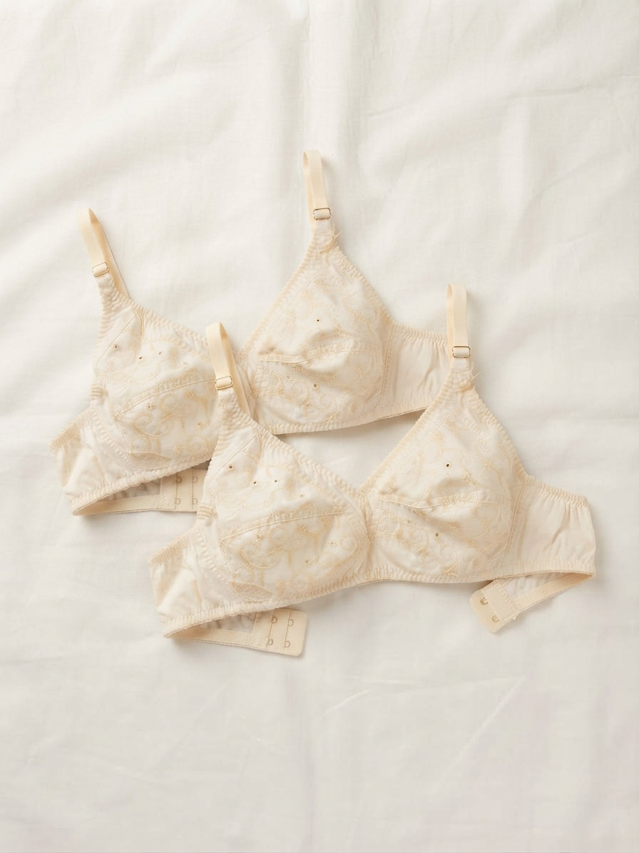 XAYWEAR Embroidery Bra - Comfortable Non-Padded Cotton Bra - PACK OF 3