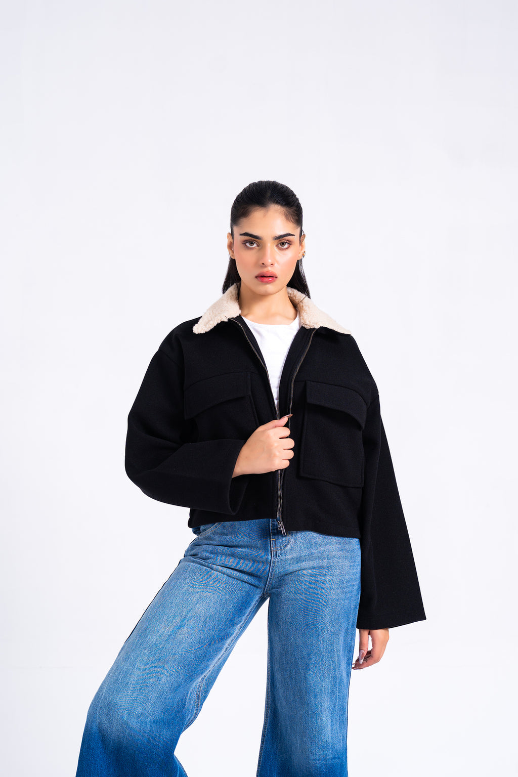 XAYWEAR Sherpa Collared Wool Jacket - Black
