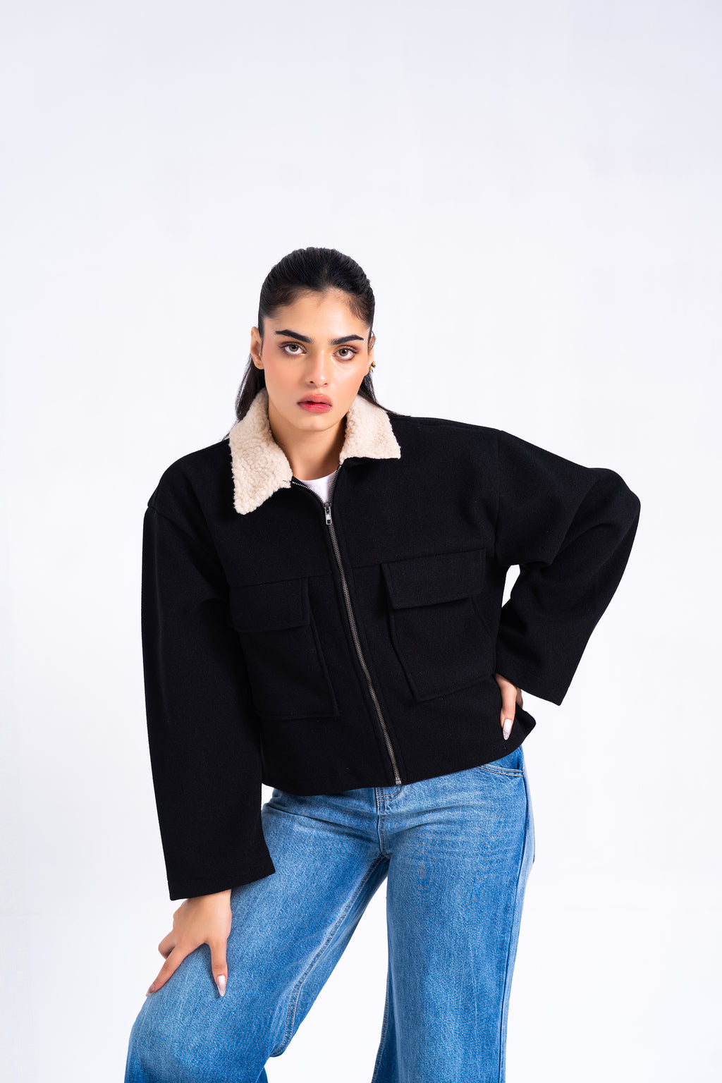 XAYWEAR Sherpa Collared Wool Jacket - Black