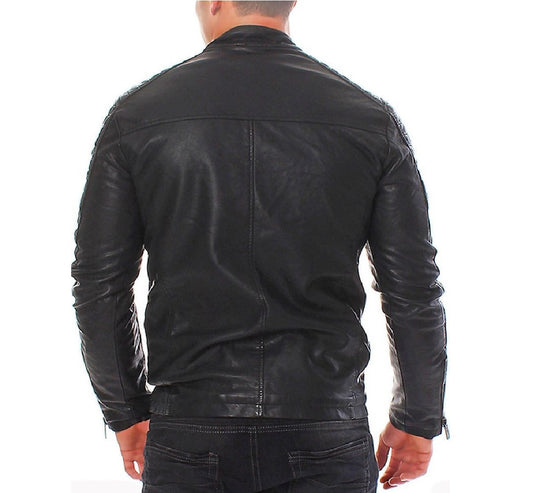 XAYWEAR Black Leather Biker Jacket for Men
