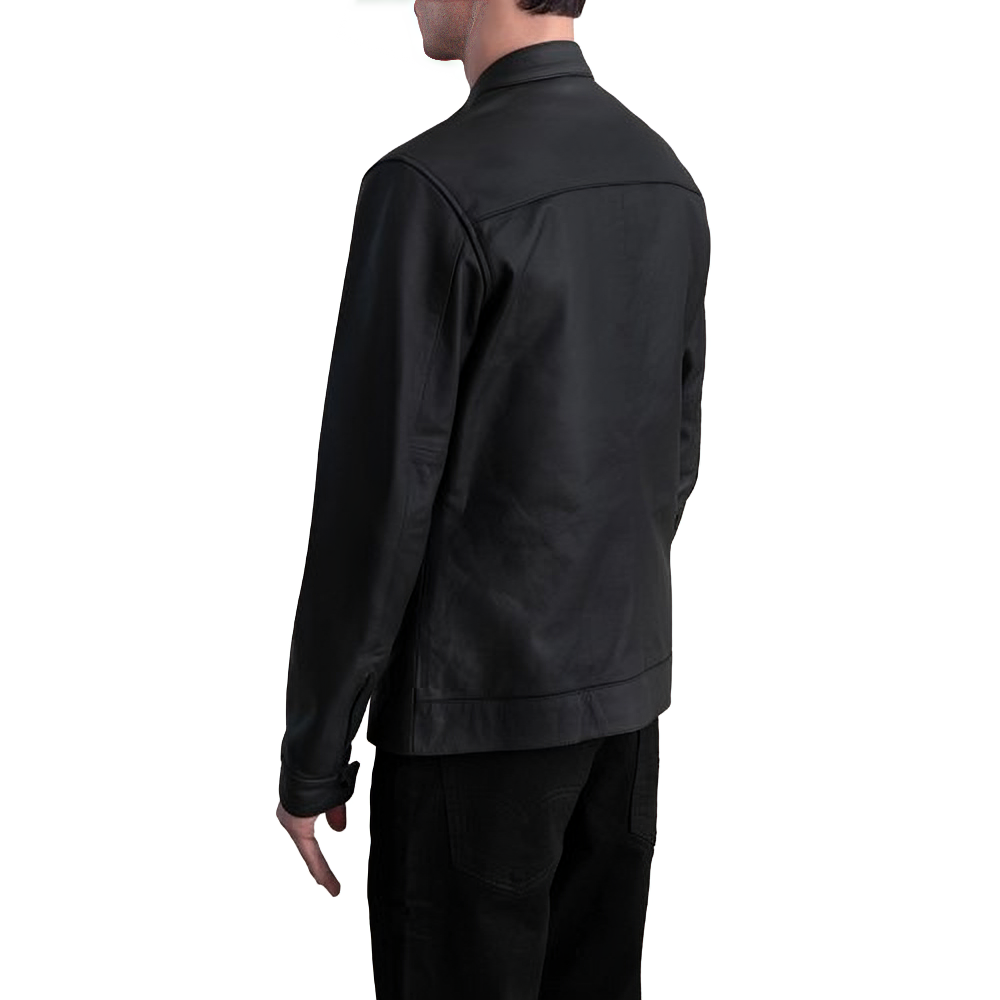 XAYWEAR Matte Black Leather Biker Jacket for Men