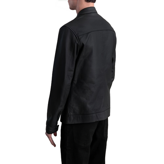 XAYWEAR Matte Black Leather Biker Jacket for Men