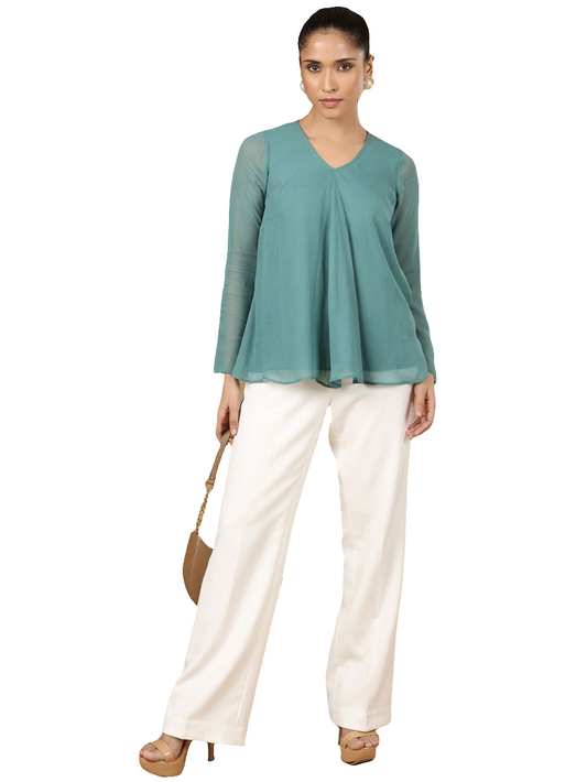 XAYWEAR Elegant Women's Chiffon Blouse in Teal