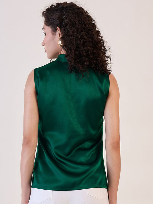 XAYWEAR Emerald Satin Sleeveless Blouse for Women