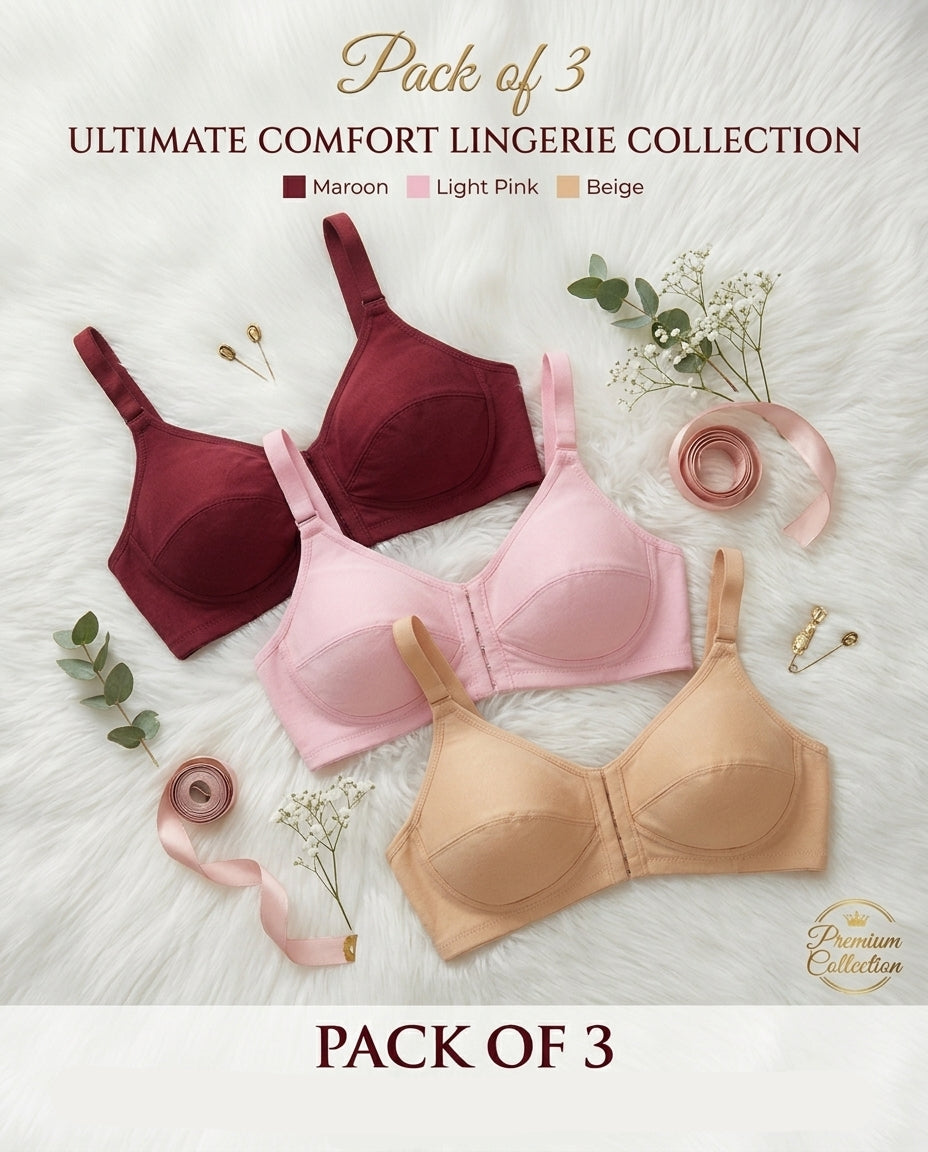 XAYWEAR Embroidered Cotton Bra - Pack of 3