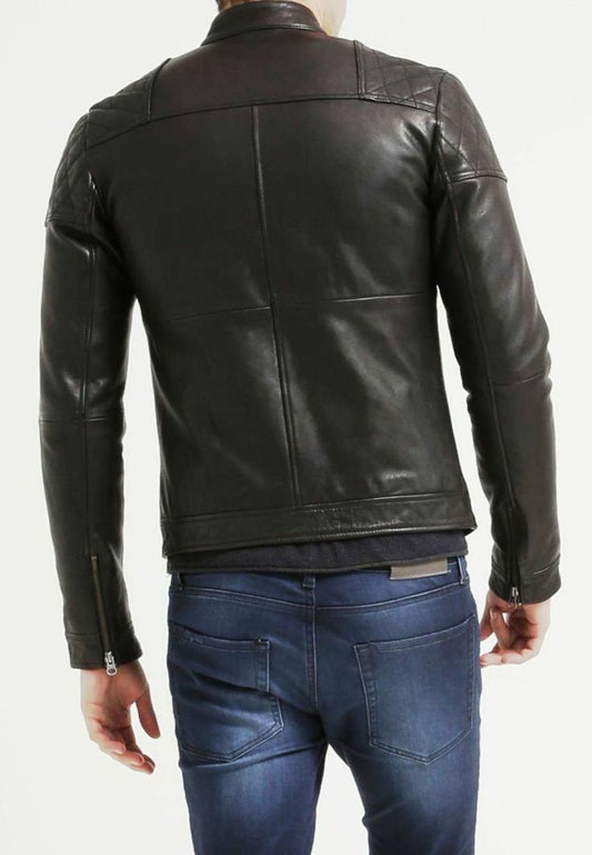 XAYWEAR men black jacket biker style with zippered cuffs and stitched panel design on back