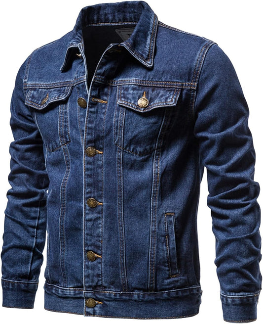 XAYWEAR men denim jacket in classic blue with button closure and chest pockets
