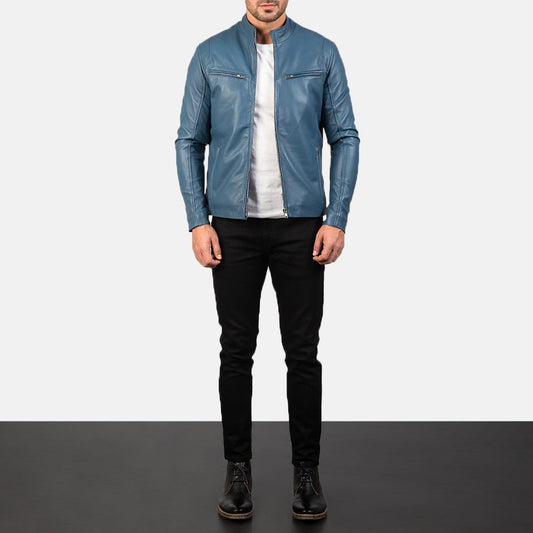 Men's ionic biker jacket XR08 in blue with a sleek design and zipper details, perfect for casual outings