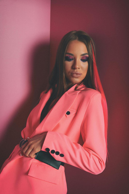 XAYWEAR pink jacket for women stylish blazer with black button details and tailored fit