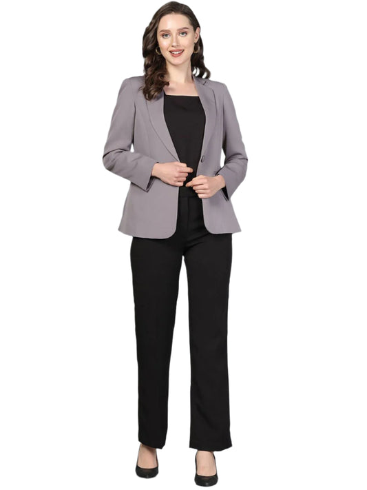 XAYWEAR gray blazer and black pants professional women suit for office and formal occasions
