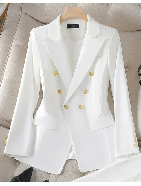 XAYWEAR Women's Double-Breasted Blazer with Gold Buttons