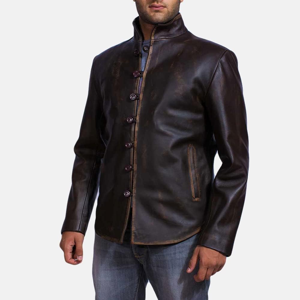 XAYWEAR High Quality Mandarin Leather Coat for Men