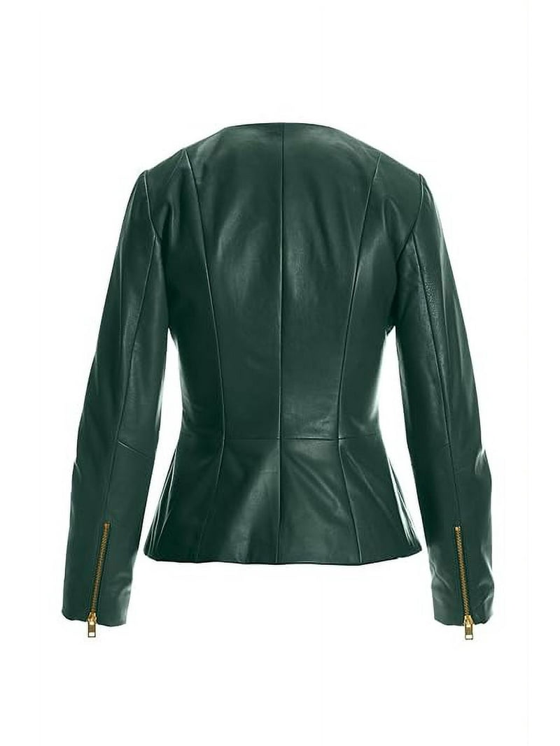 XAYWEAR Faux Leather Peplum Jacket in Elegant Green - XAYWEAR