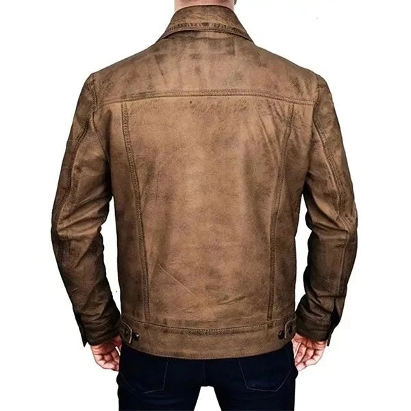 XAYWEAR Distressed Leather Trucker Jacket for Men
