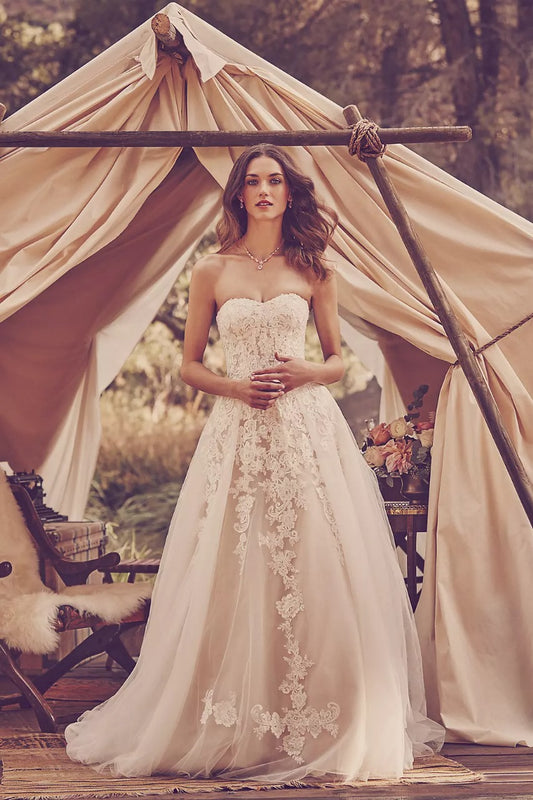 XAYWEAR Premium The Strapless Sweetheart Lace Applique Tulle Ballgown - XAYWEAR