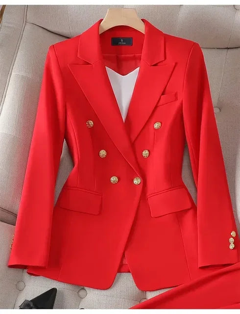 XAYWEAR Women's Double-Breasted Blazer with Gold Buttons