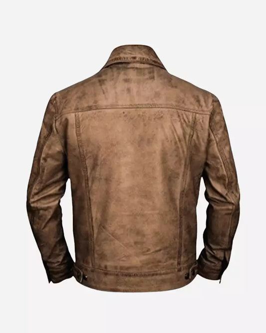 XAYWEAR Distressed Leather Trucker Jacket for Men