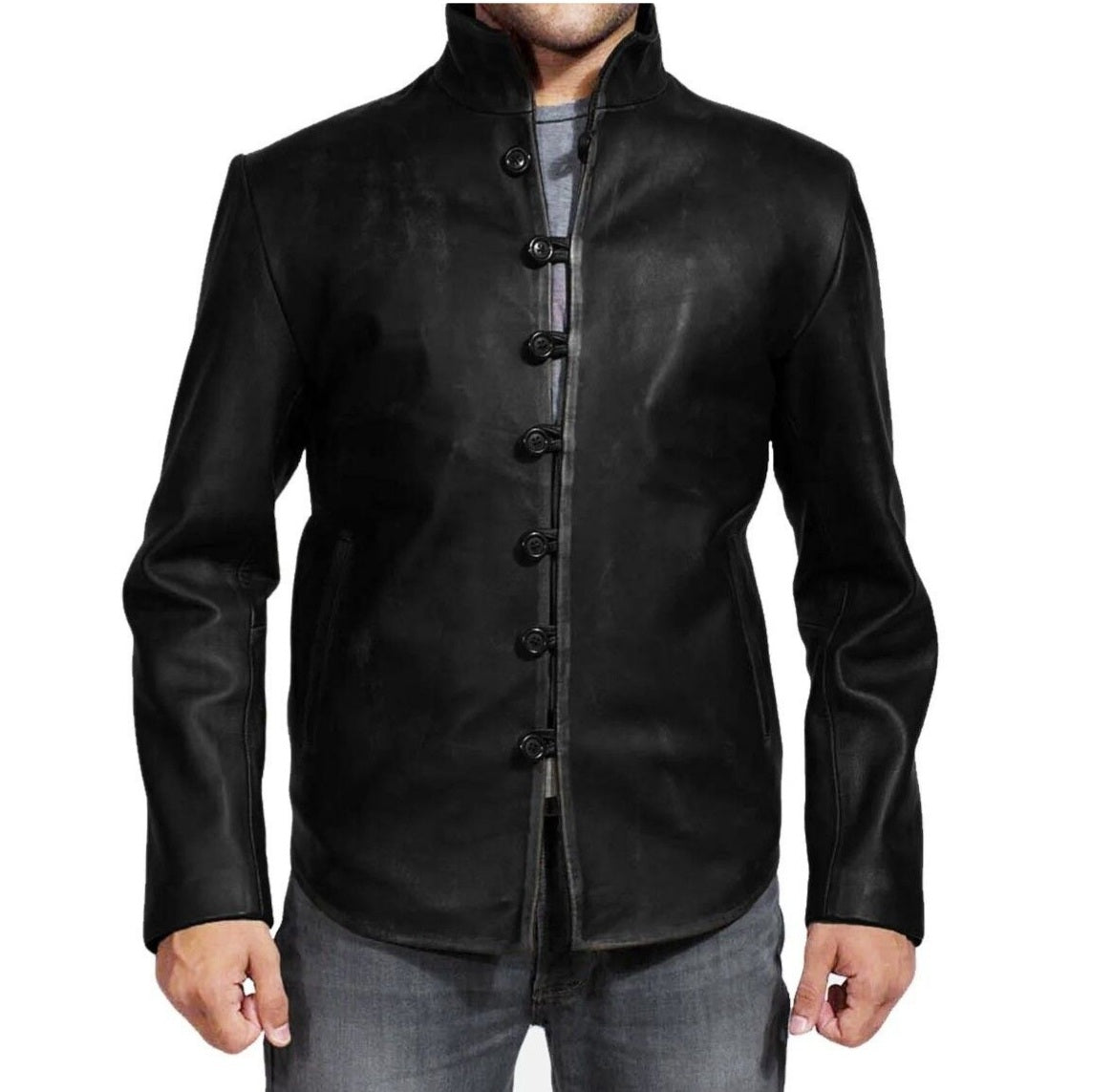 XAYWEAR High Quality Mandarin Leather Coat for Men