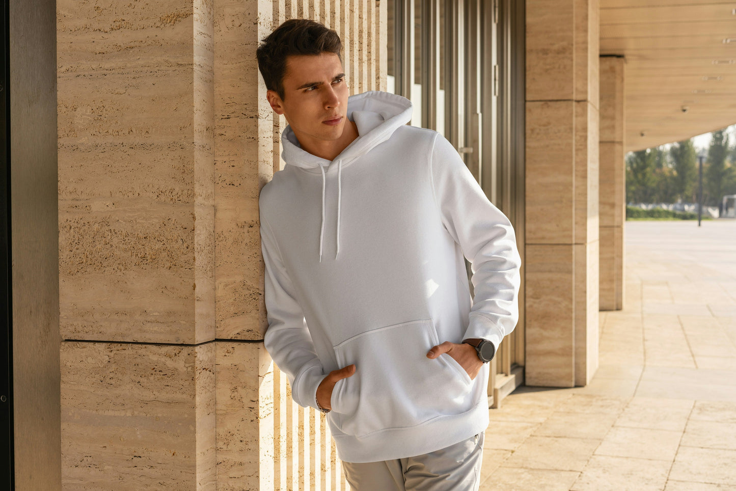 XAYWEAR Classic White Fleece Hoodie for Men