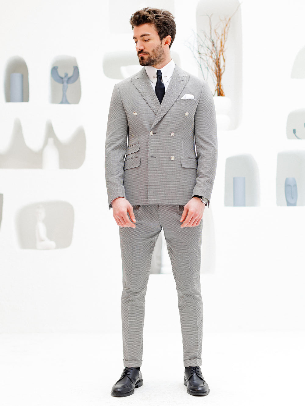 XAYWEAR Elite Slim-Fit Light Grey Double-Breasted Two-Piece Suit for Men