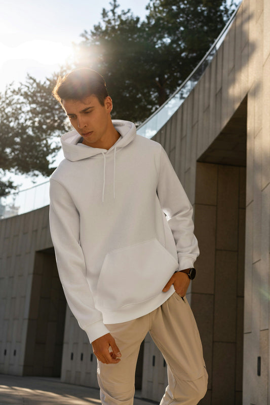 XAYWEAR Classic White Fleece Hoodie for Men