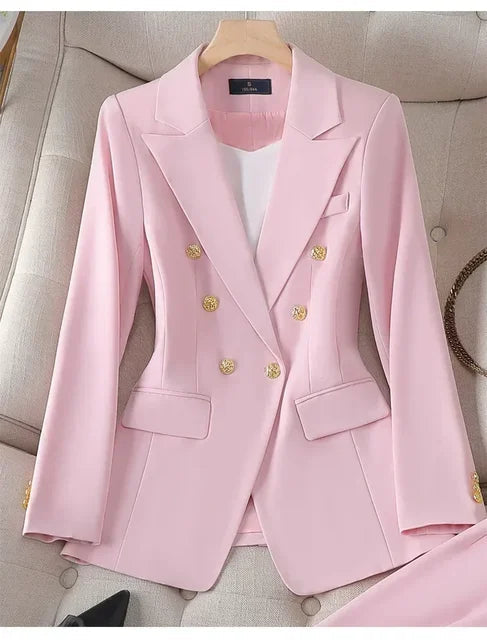 XAYWEAR Women's Double-Breasted Blazer with Gold Buttons