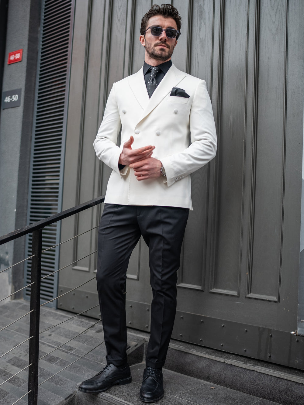 XAYWEAR Ivory Double Breasted Tuxedo Blazer - XAYWEAR