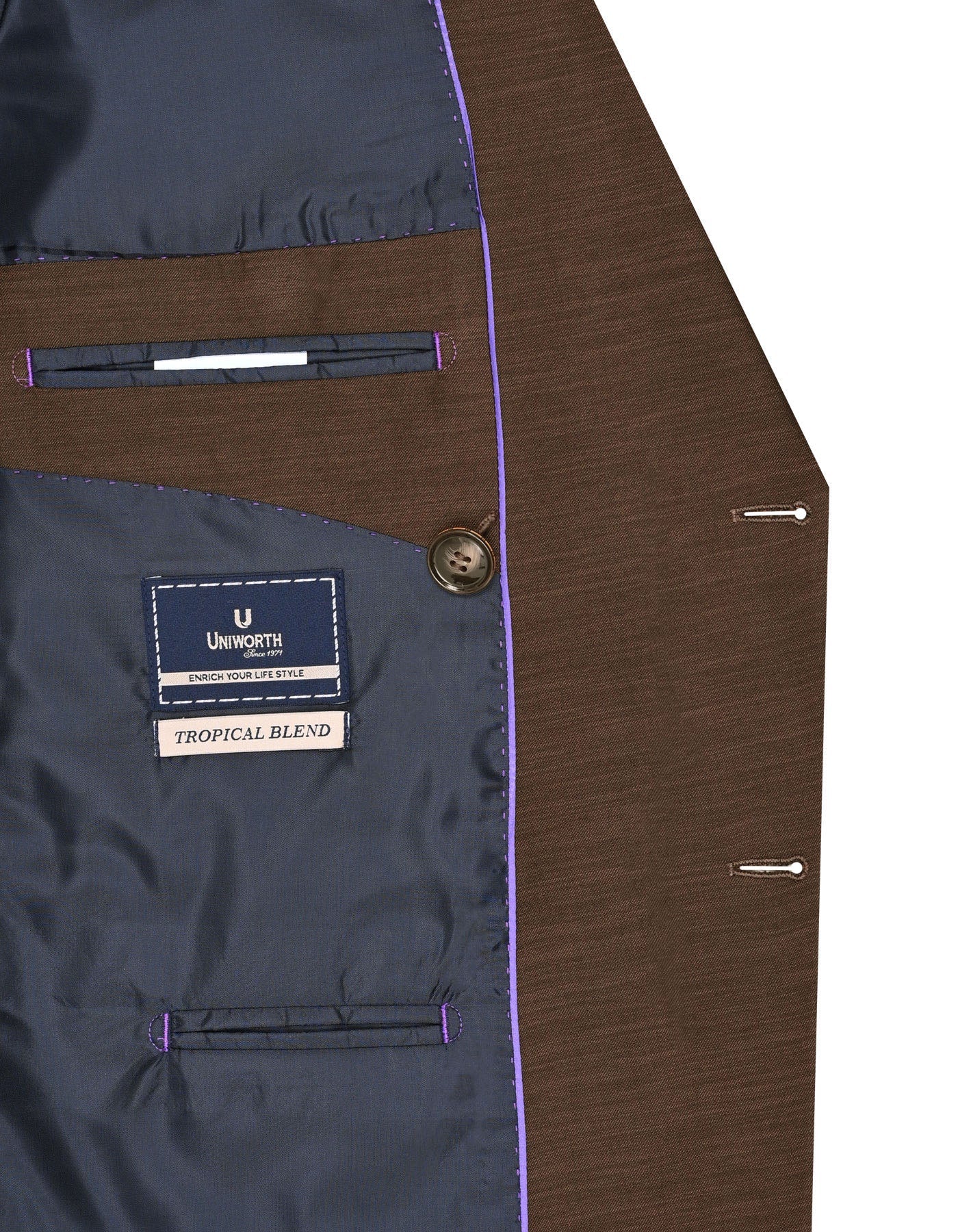 XAYWEAR men's chocolate suit with a tropical blend fabric and stylish interior pockets