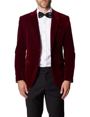 XAYWEAR burgundy velvet tuxedo for men blazer with black bow tie and white dress shirt