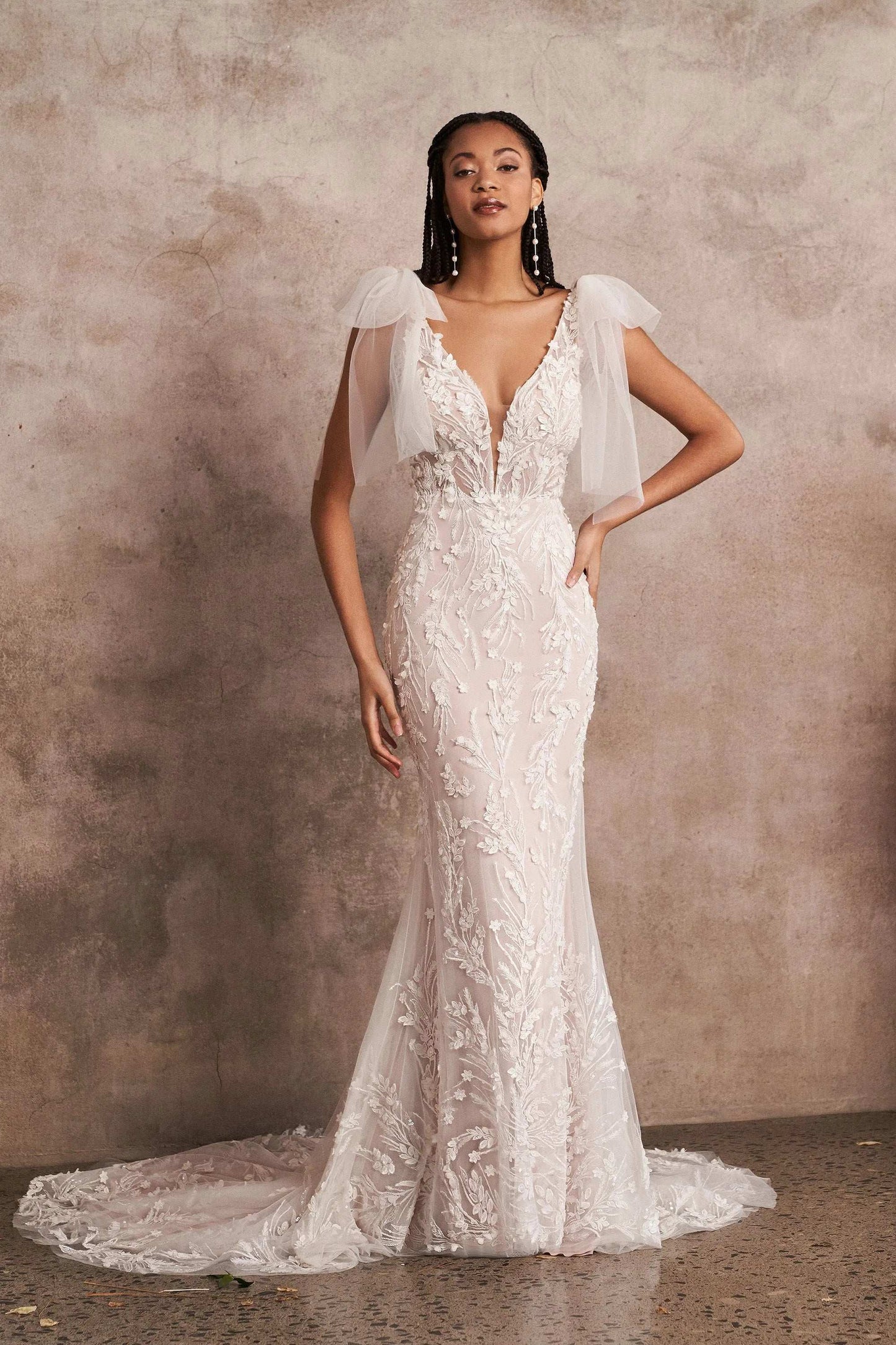 XAYWEAR wedding white dress gown with lace detailing and sheer shoulder accents