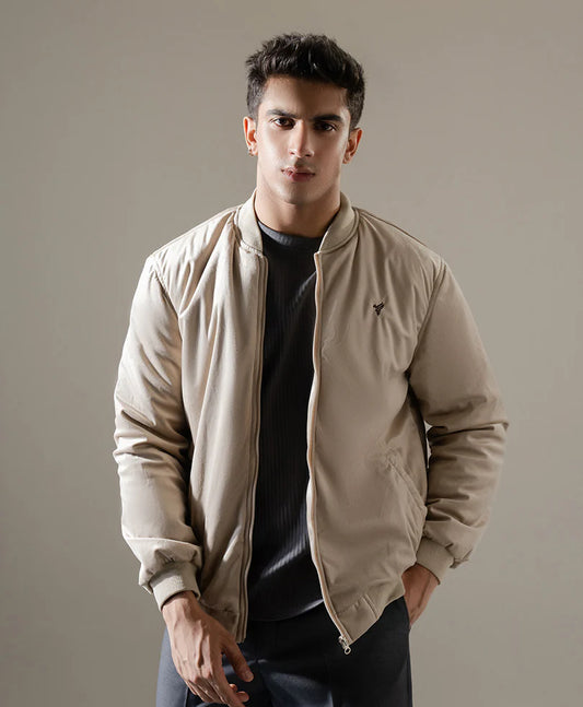 XAYWEAR Beige Winter Jacket for Men with a Modern Fit and Zip Closure