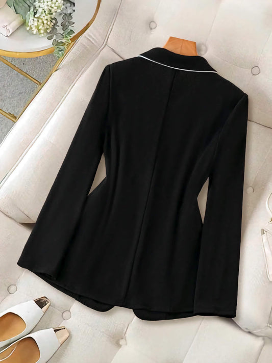 XAYWEAR women black suit set blazer with tailored fit and white piping detail on collar