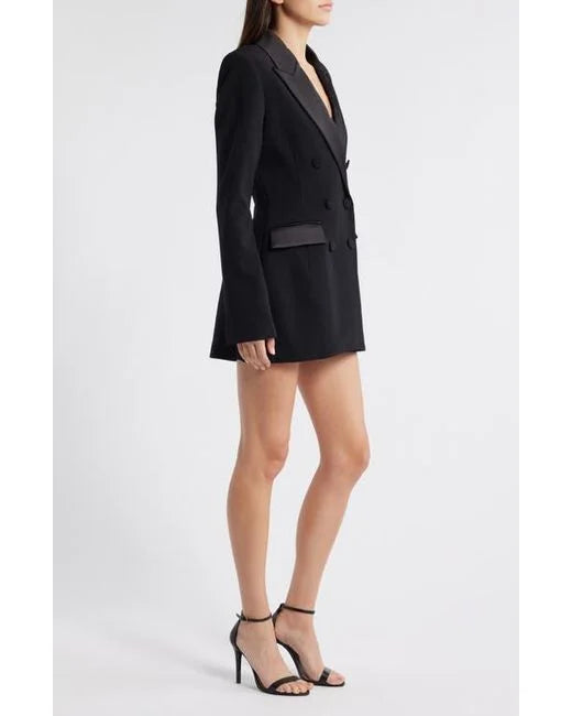 XAYWEAR Women's Blazer in Black with Double-Breasted Design and Flap Pockets