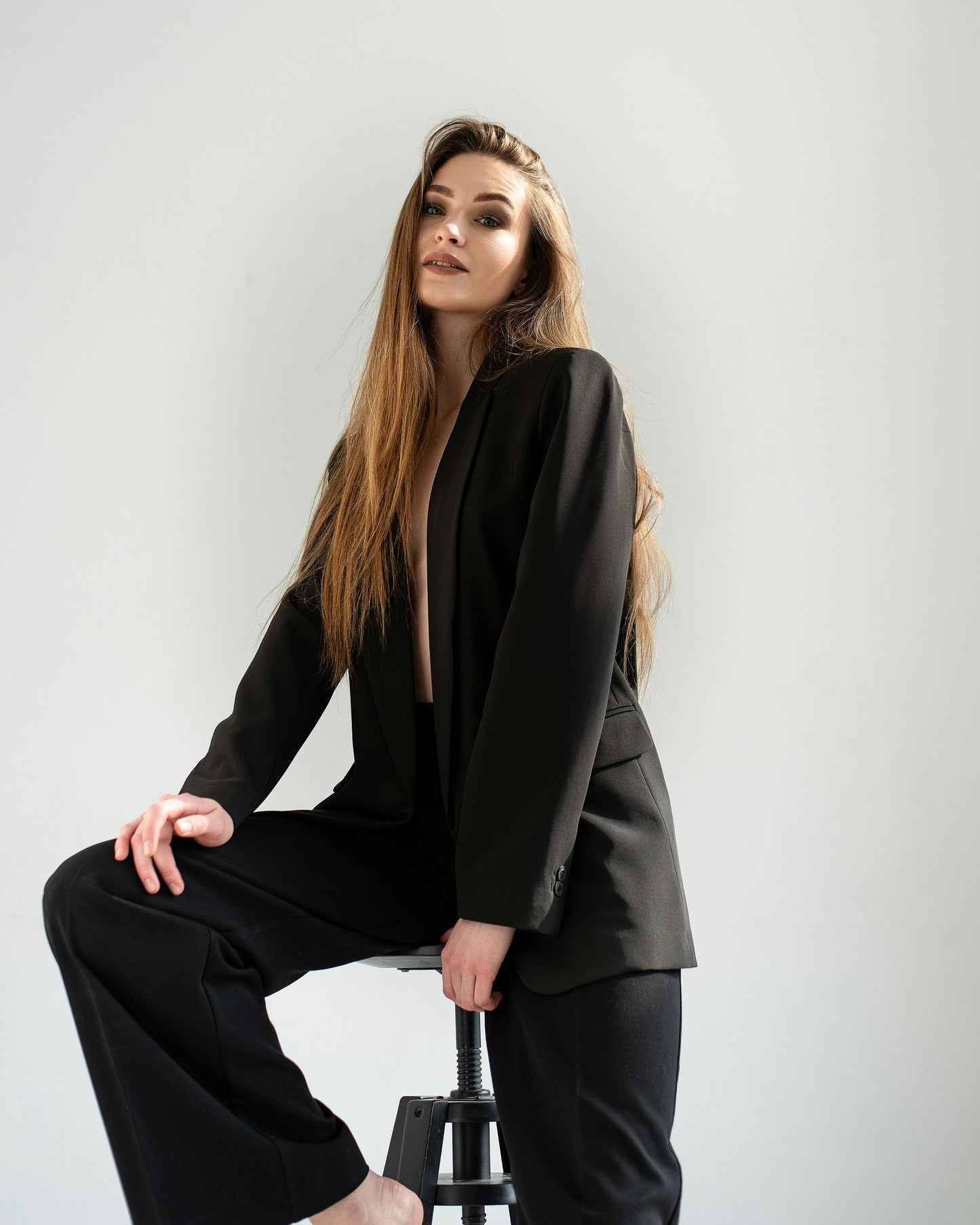 XAYWEAR black suit for women formal attire featuring tailored blazer and matching wide-leg trousers