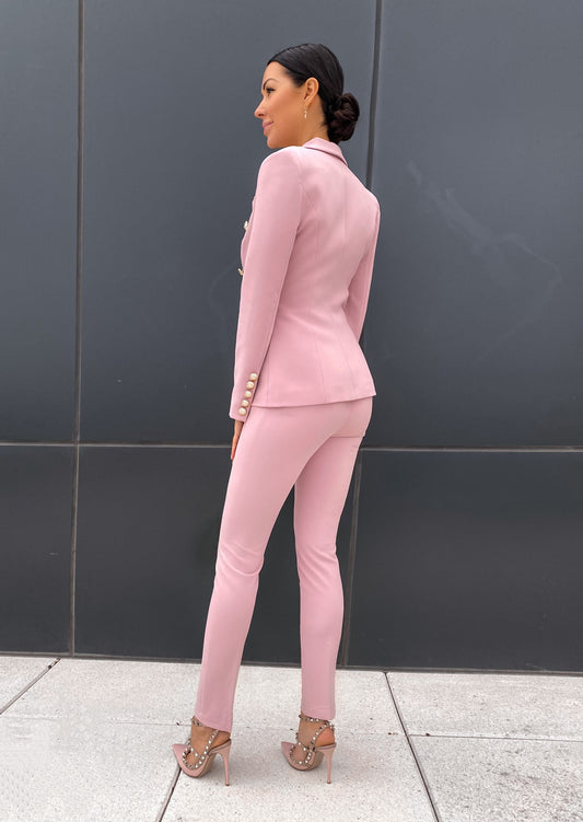 XAYWEAR women formal suit in pink with tailored blazer and slim pants outfit for work or events