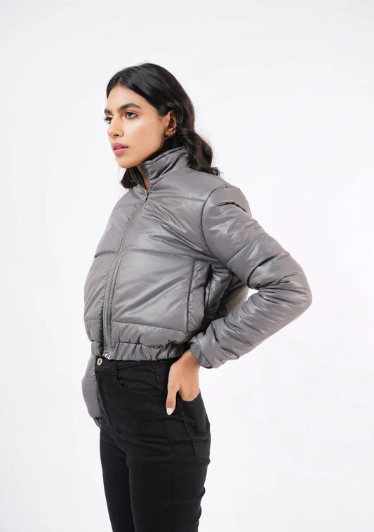 XAYWEAR Women's Puffer Jacket in Grey with Stylish Silhouette for Cold Weather