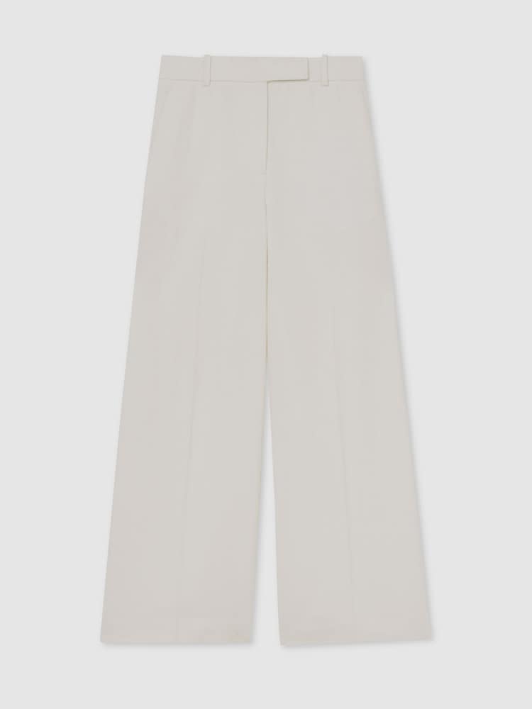 XAYWEAR beige wide-leg women trouser with belt loops and front crease detailing