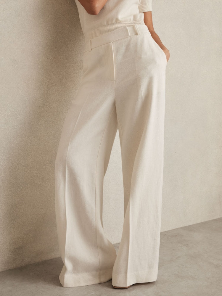 XAYWEAR elegant wide-leg women trouser in white with high waist and side pockets