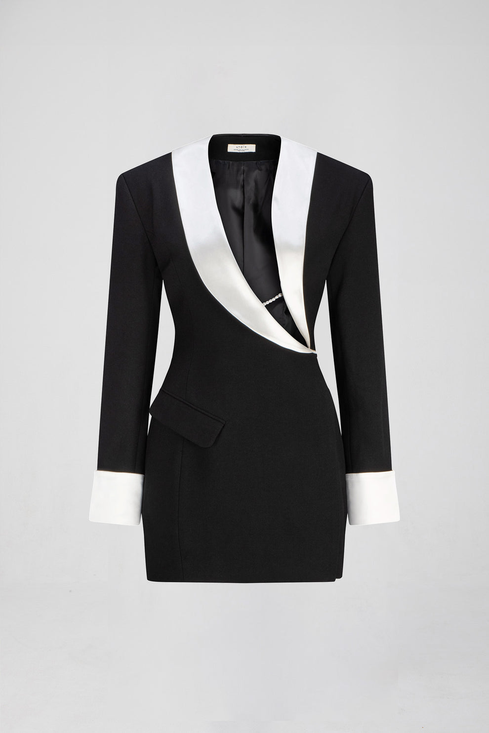 XAYWEAR women tuxedo dress with black body and white satin lapel and cuffs