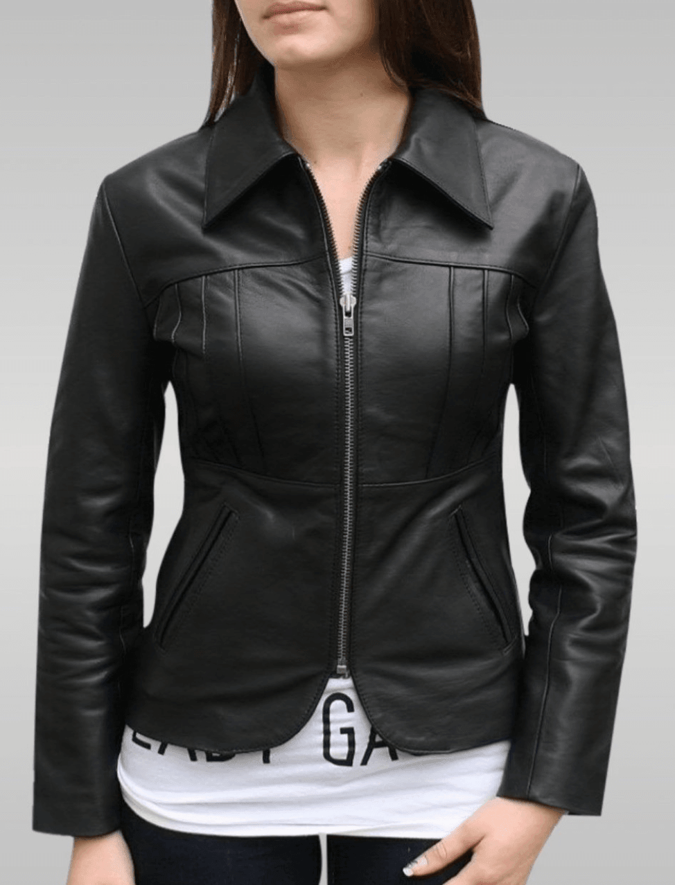 XAYWEAR zip-up faux leather jacket women with a stylish fitted design and sleek black finish