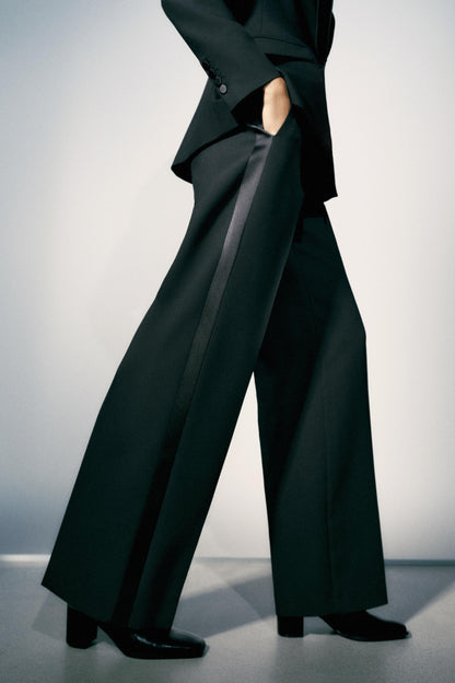 Satin Side Stripe Trousers - Black