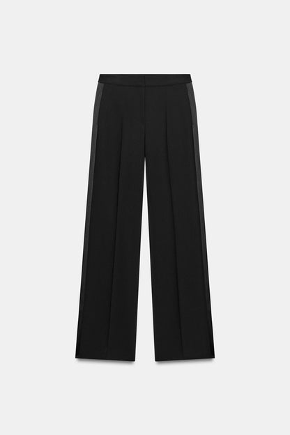 Satin Side Stripe Trousers - Black