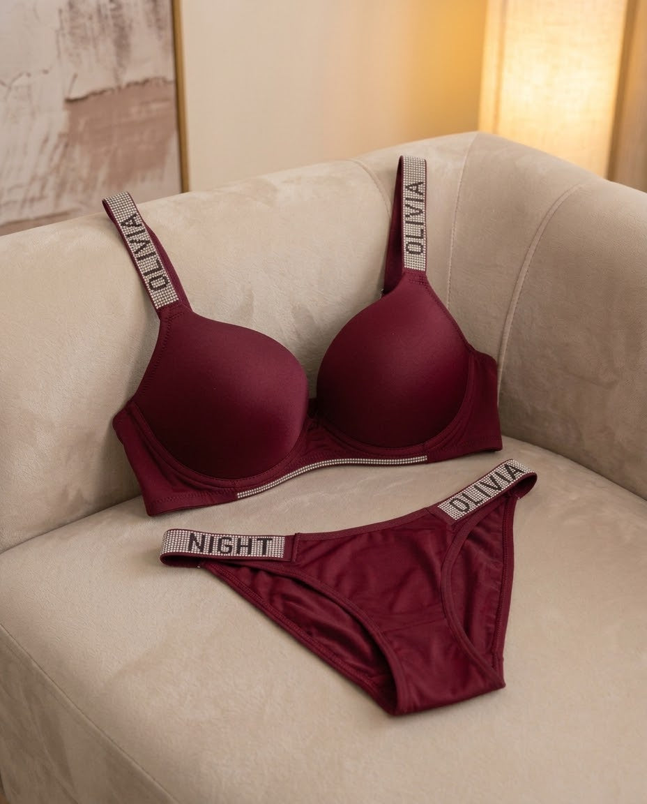 XAYWEAR Olivia's Night Silk Padded Bra and Panty Lingerie Set
