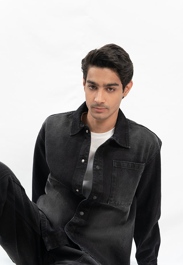 XAYWEAR Basic Denim Shirt - Black Stone Wash
