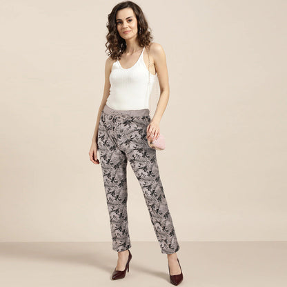 XAYWEAR Women's Dusty Mauve Floral Printed Trouser